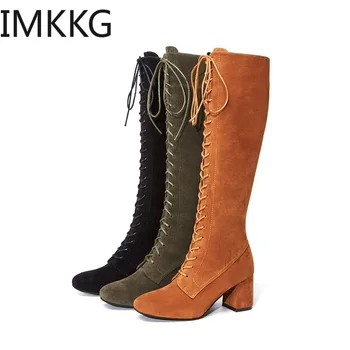 

2019 winter shoes Women Straps Slim Lace-up High Boots Knee High Boots High Heels Martin Shoes women boots botas Y10364