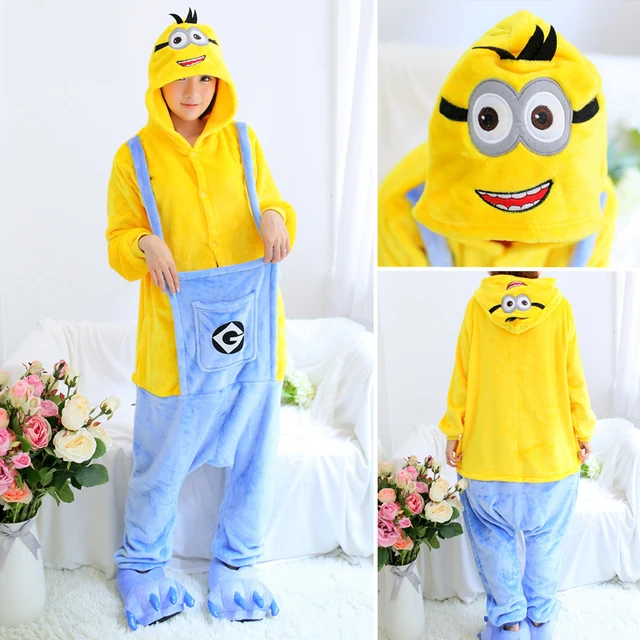 Women Unicorn Totoro Panda Onesies Unisex Winter Men Bear Onesies Kids Nightwear Anime Cosplay Costume Flannel Sleepwear Pajamas yellow