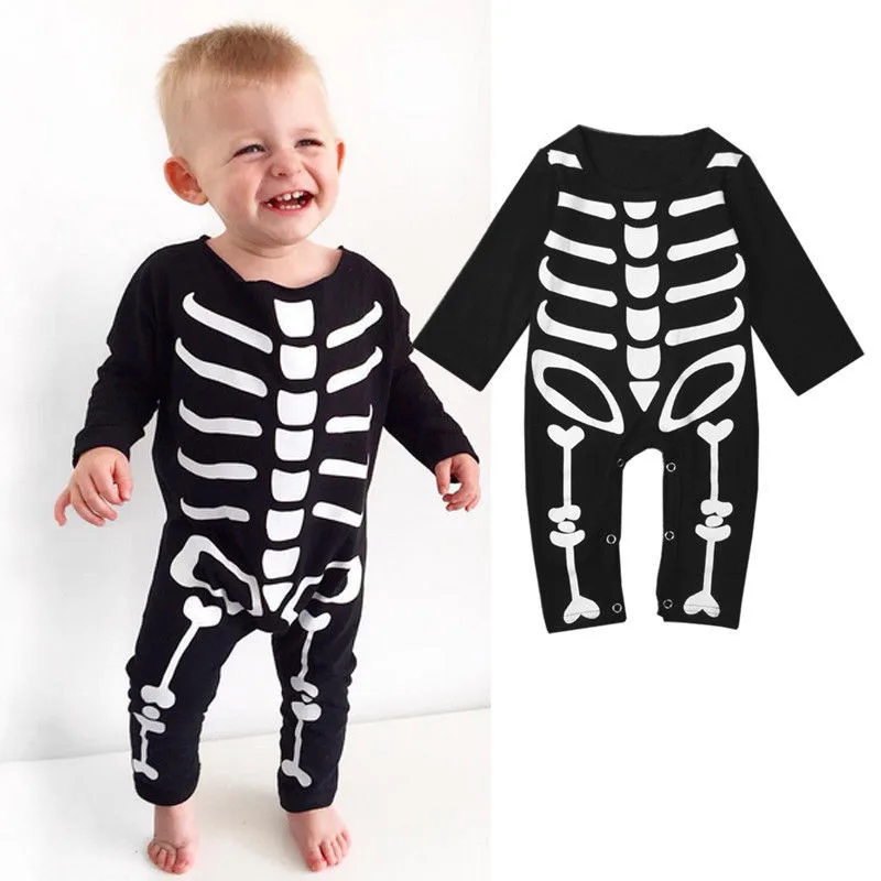 Halloween Newborn Baby Boy Girl Kids Skeleton Print Rompers Long Sleeve
