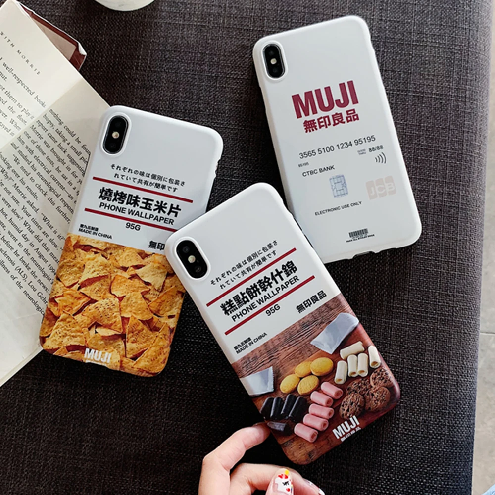 

hot Japan simple MUJI label soft silicone case for iPhone X XR Xs Max 11 pro 6 6s 7 8 plus fashion funny food phone cover couple