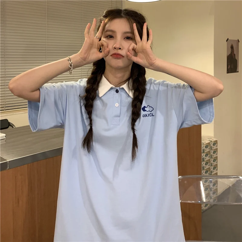 Кавайная одежда для кампуса рубашка-поло Винтажная футболка девочек Розовый
