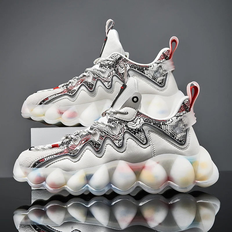 Chinese Style Men's Running Shoes Luminous Walker Chunky Snekaers Trendy Graffiti Sport High Quality jogging Walking | Спорт и