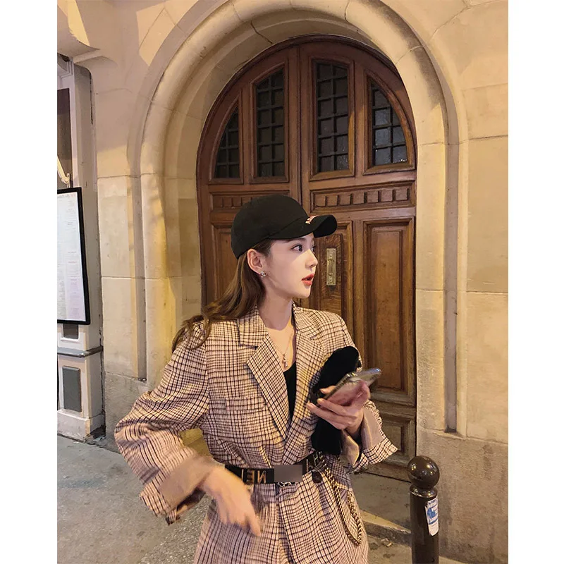 

2019 New Products Early Autumn Multi Way Worry Not Fee Brain Coat British-Style Pattern Suit WOMEN'S Coat WOMEN'S Dress