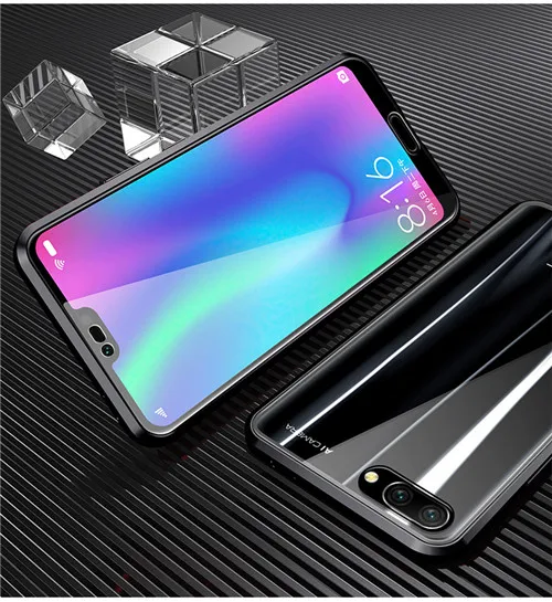 Для huawei Honor 10 Lite чехол 360, двусторонний металлический магнитный стеклянный Магнитный чехол, чехол для Honor 10 V10 10i, противоударный чехол - Цвет: Black