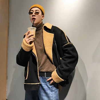 

Winter New Short Coat Men Warm Thick Fashion Parka Men Solid Color Lapel Coat Man Streetwear Wild Loose Lamb Wool Jacket Male