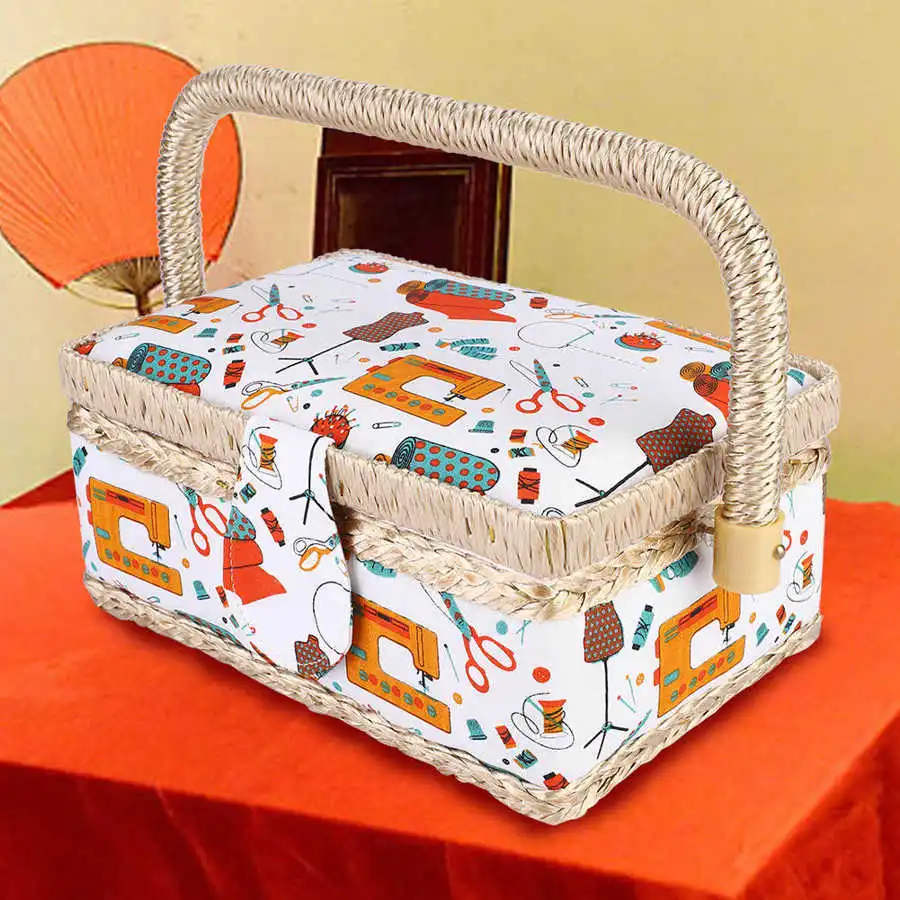 Description Picture 2 of itemHousehold Fabric Craft Handmade Sewing Basket Thread Needle Storage Box Organizer Sewing Storage Box