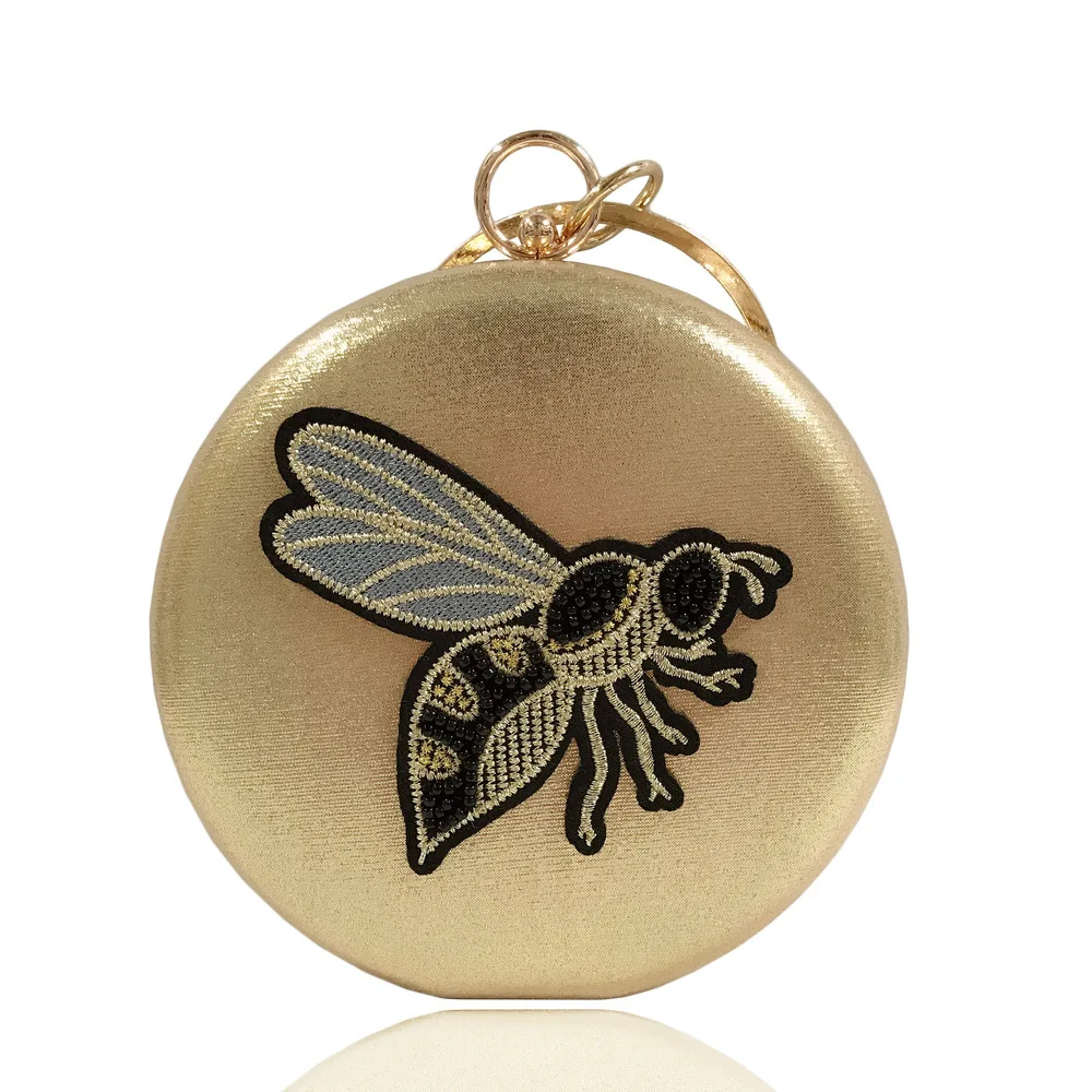 

Oblate Box Pu Evening Bag New Style Embroidered Beaded Bees Clutch Diamond Bracelet Banquet WOMEN'S Bag