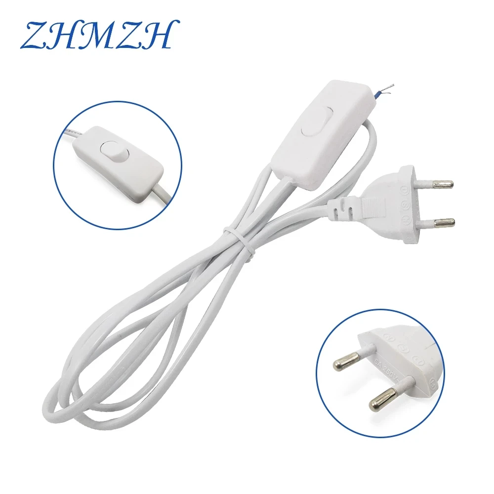 AC Power Cord with On-Off Switch and EU Plug - 1.8m Black/White Extension Cable