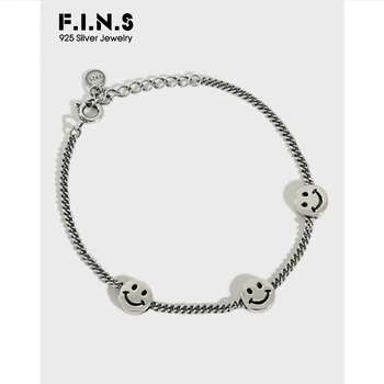 

F.I.N.S Charms Bracelet Smile Face 925 Sterling Bracelets For Women Vintage Chain Link Friendship Bracelet Female Silver Jewelry