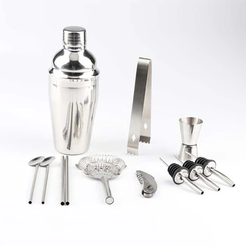 

750Ml Stainless Bar Cocktail Shaker Set Barware Set Shaker Set with Bamboo Stand Bar Tool Set Bartender Kit Shakers