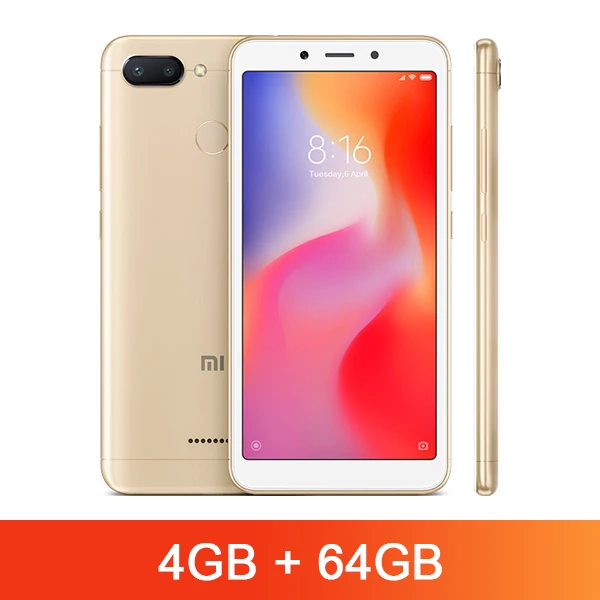 4GB 64GB Gold Xiaomi Redmi 6 с глобальной версией, 3 ГБ ОЗУ, 32 Гб ПЗУ, мобильный телефон Helio P22, четыре ядра, 12 Мп+ 5 МП, двойная камера, 5,45 дюймов, 18:9, полный экран - Цвет: 4GB 64GB Gold