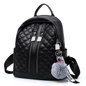 

2020 New Double Zipper Shoulder Bag College Style Soft Face PU Diamond Check Girl Shoulder Bag Fashion Women's Small Backpack