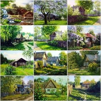 

AZQSD Diamond Embroidery House Scenery Picture Of Rhinestones Diamond Painting Nature Cross Stitch Full Square Drill Home Decor
