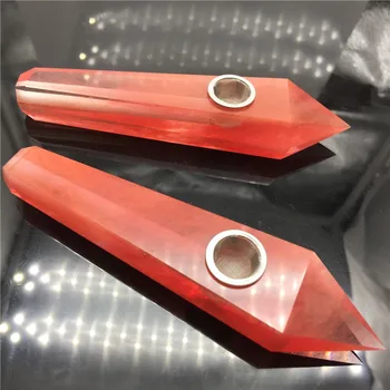 

1pc Natural Stones and Minerals Quartz Smelting Red Crystal Smoking Pipes +1brush+3filters