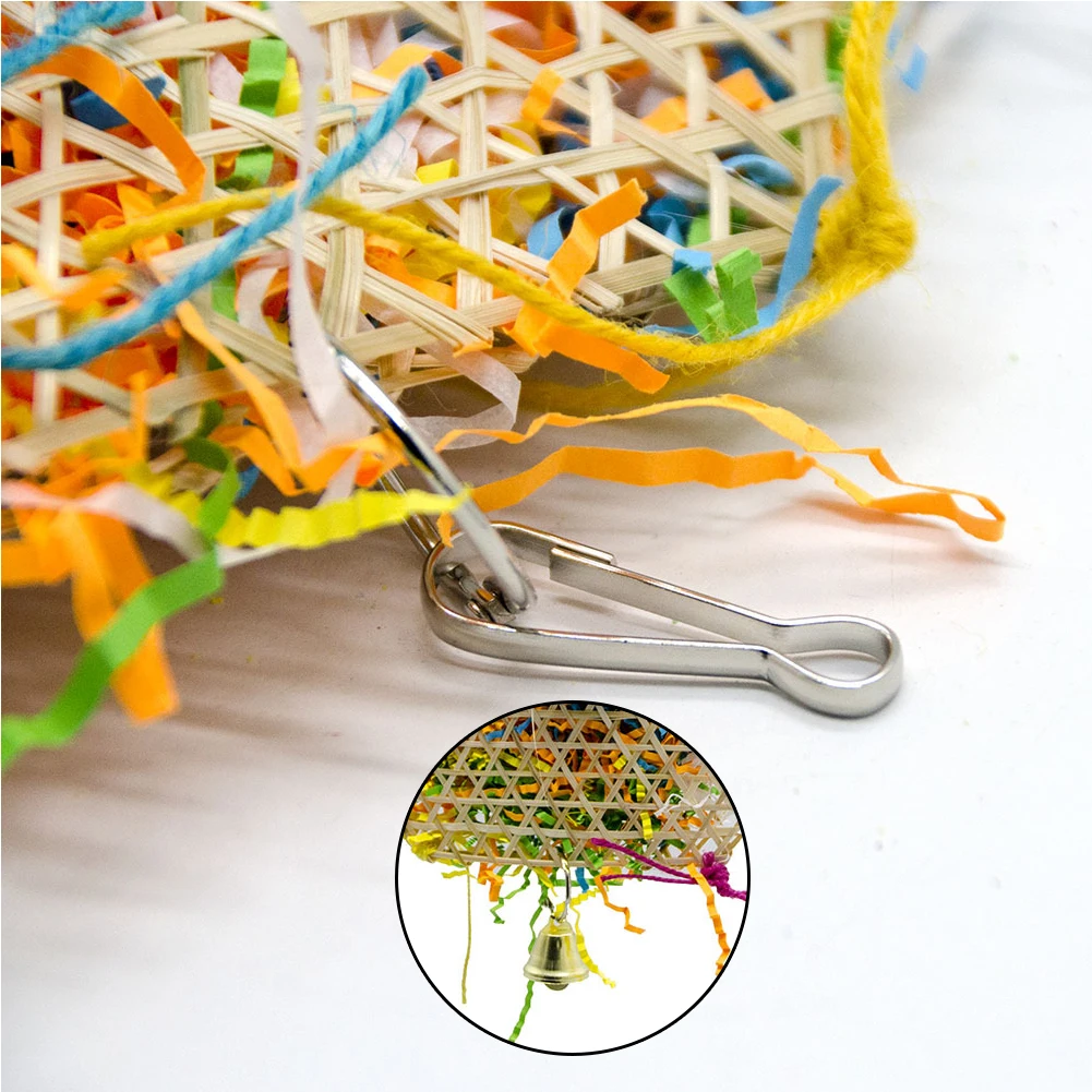 Bamboo Braided Birds Toy Bite Climb Bells Playing Ball String Colorful Hanging Supplies Parrot Pet Chew Toy