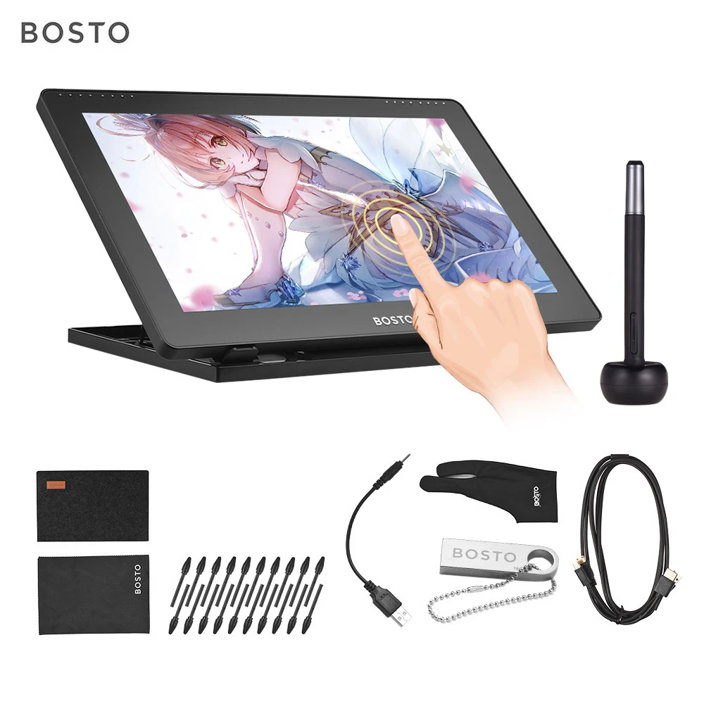 графический планшет для рисования BOSTO 16HD 15 6 дюйма IPS 8192 стилус уровня давления с