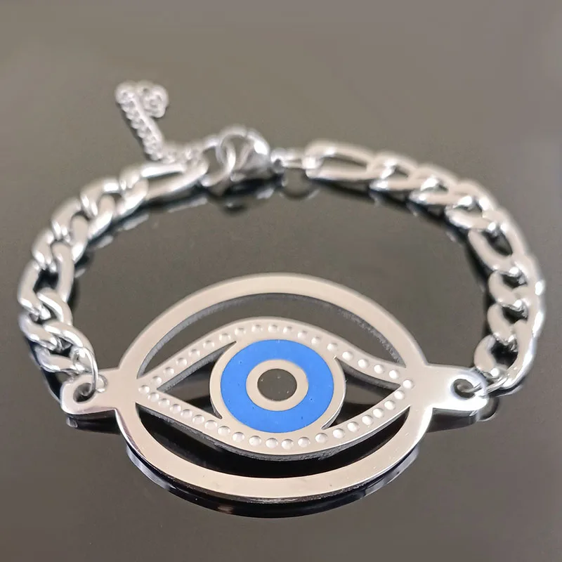 Модный синий Eys браслет из нержавеющей стали серебристого цвета для женщин браслеты ювелирные изделия ojo turco pulseras mujer B18500