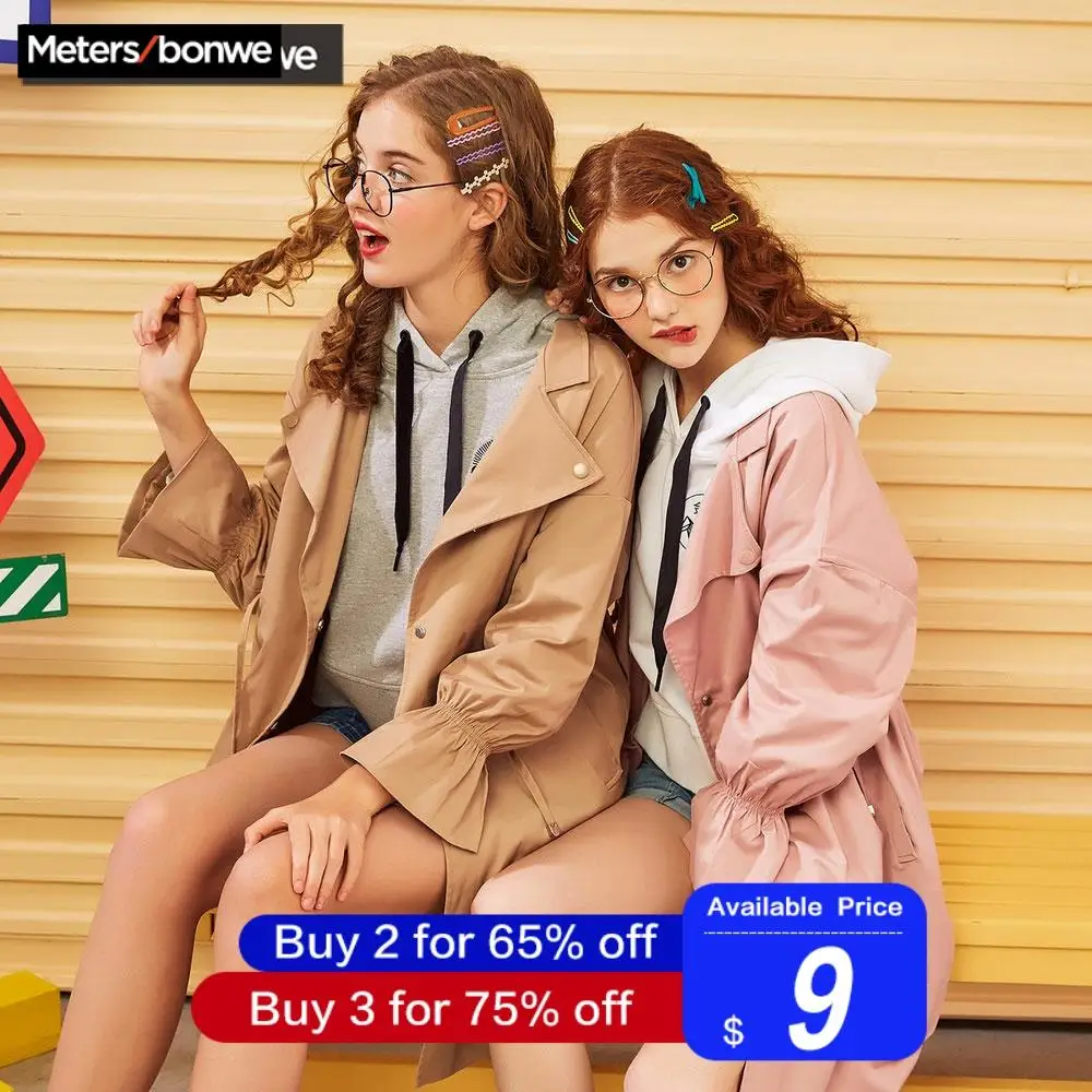 Metersbonwe Fashion Long Trench Female Windbreaker Trench Women Autumn Casual Trench Office Lady Coat Outwear