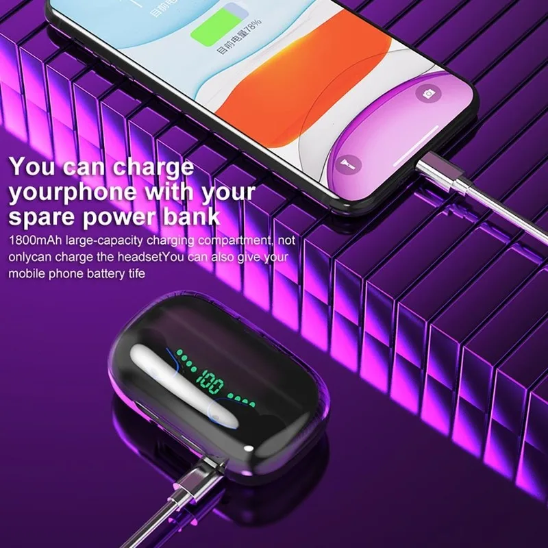 Wireless Bluetooth Headset TWS Bluetooth 5 0 Sports Earbuds Bilateral Stereo Waterproof Headset with Charging Box