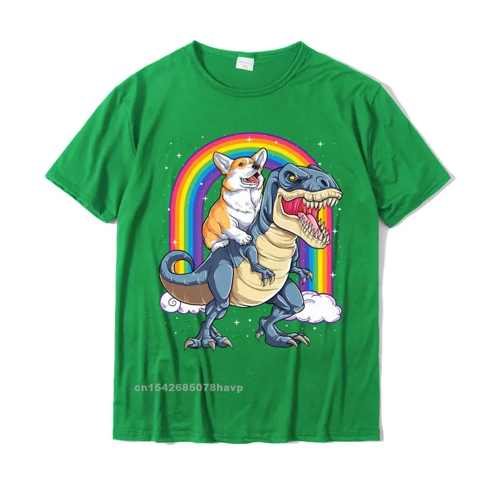 Mens Funky Gift Tops Shirt Round Collar Mother Day Pure Cotton T-shirts Custom Short Sleeve comfortable T Shirt Corgi Riding Dinosaur T rex Funny Space Galaxy Rainbow Gifts Premium T-Shirt__2249. green
