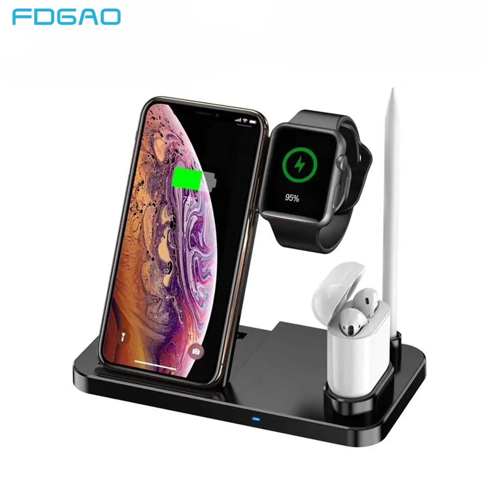 

4 in 1 Wireless Charger Stand Qi Fast Charging Dock Station Holder for iPhone XS XR X 8 Apple Watch 4 3 2 iWatch AirPods Pencil
