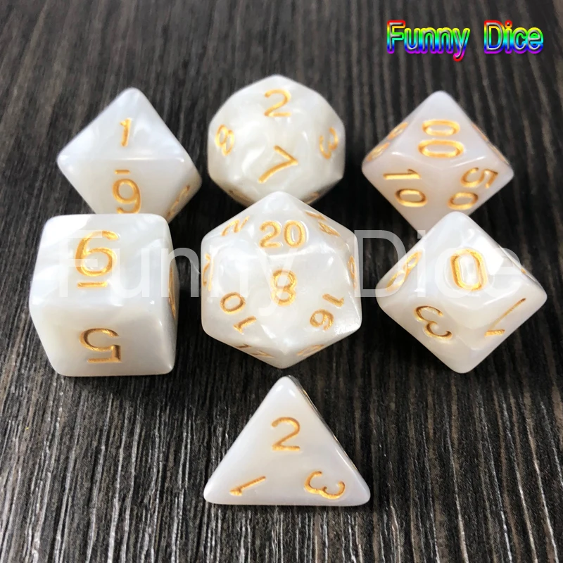 Высокое качество, 7 шт./лот, набор игральных костей D4 D6 D8 D10 D12 D20, высокое качество, многогранные игральные кости с мраморным эффектом, игра DND Rpg, игральные кости, настольная игра - Цвет: Белый