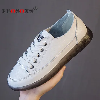 

Natural leather white shoes ladies 2020 autumn casual fashion all-match breathable soft leather soft sole flat sneakers