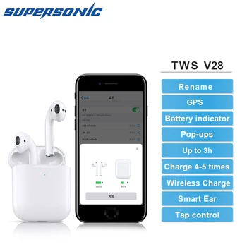 

Supersonic V28 tws Rename GPS Wireless Bluetooth 5.0 Stereo elari Earphone Earbuds Wireless Charge 400mAh for iphone Android