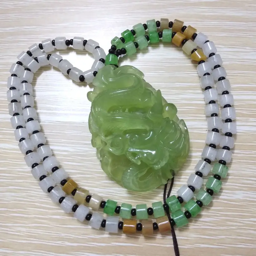Eccellente Drago Magico Amuleto Rilievo Pendente Collana Di Perle Di Giada Benedica Lo Zodiaco Cinese