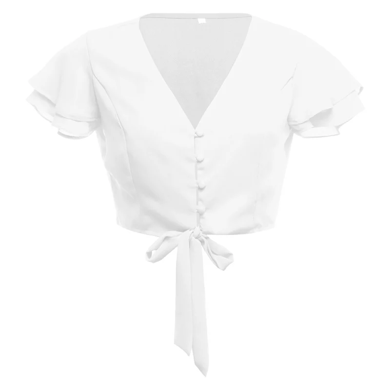 Модные женские пикантные кроп-топ с v-образным вырезом, элегантные однотонные футболки, женские бандажные футболки, уникальные женские вечерние Клубные футболки - Цвет: Белый