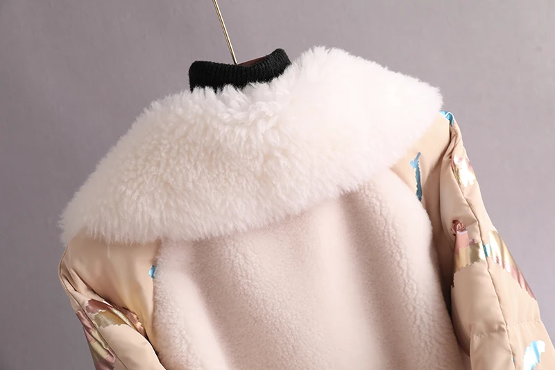 Зимняя Новинка, большие размеры, Овечья стрижка, женская теплая куртка, шерстяное пальто, Модная тонкая Лоскутная Высококачественная пуховая куртка для женщин