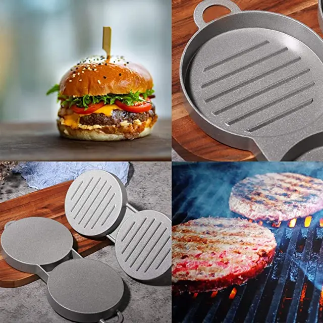 Dupla Rácsos Lyukú Burger Húsprés Gép Hamburger Prés Nem Tapadós Darált Steak Penész Konyhai Szerszámok - Image 5