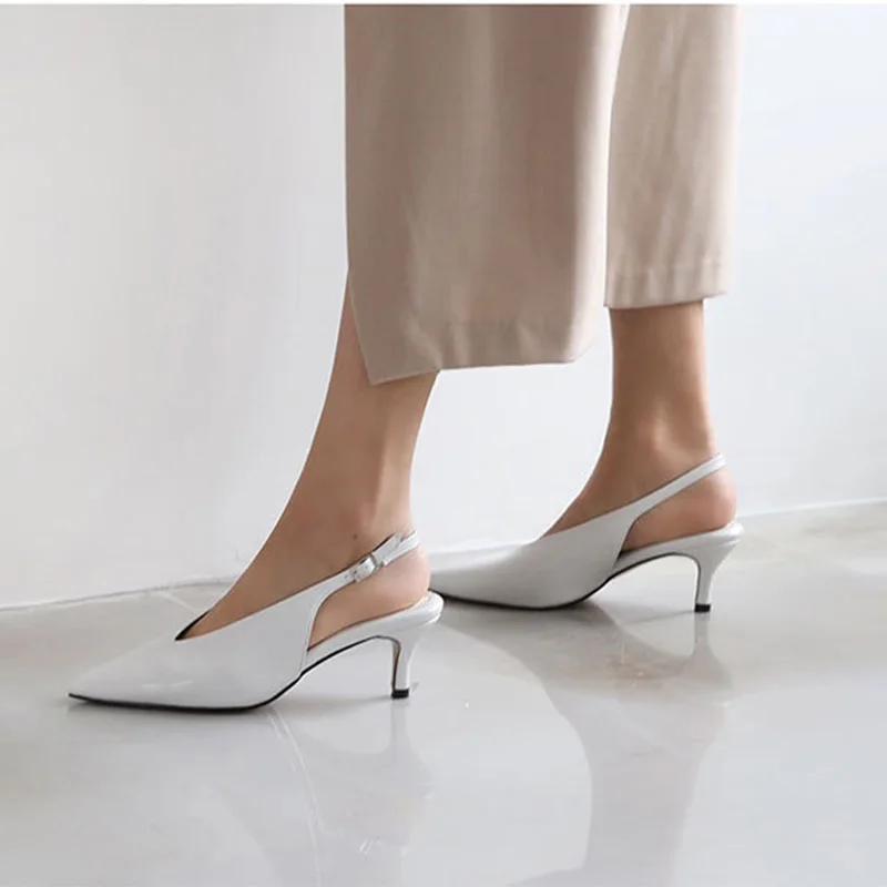 

2019 Sweet Elegant Pointed Deep V Mouth Elastic Buckle Slingback Shoes Shallow Mouth Women's Pumps Shoes Dating Office Wild