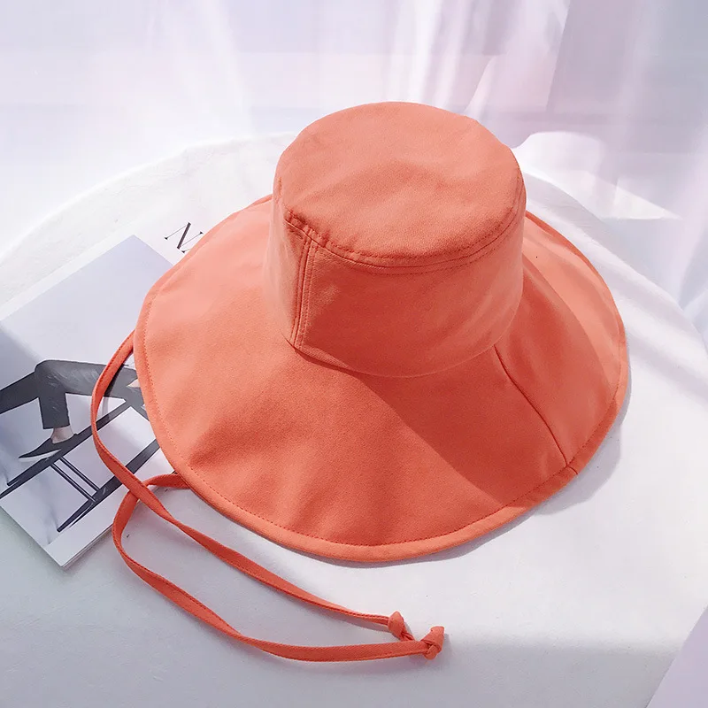 Corded eaves orange Harajuku твердый большой козырек Солнцезащитный козырек Женская Солнцезащитная шляпа летняя уличная Защита от УФ Солнцезащитная шляпа дышащая Джокер пляжный пояс капот - Цвет: Corded eaves orange