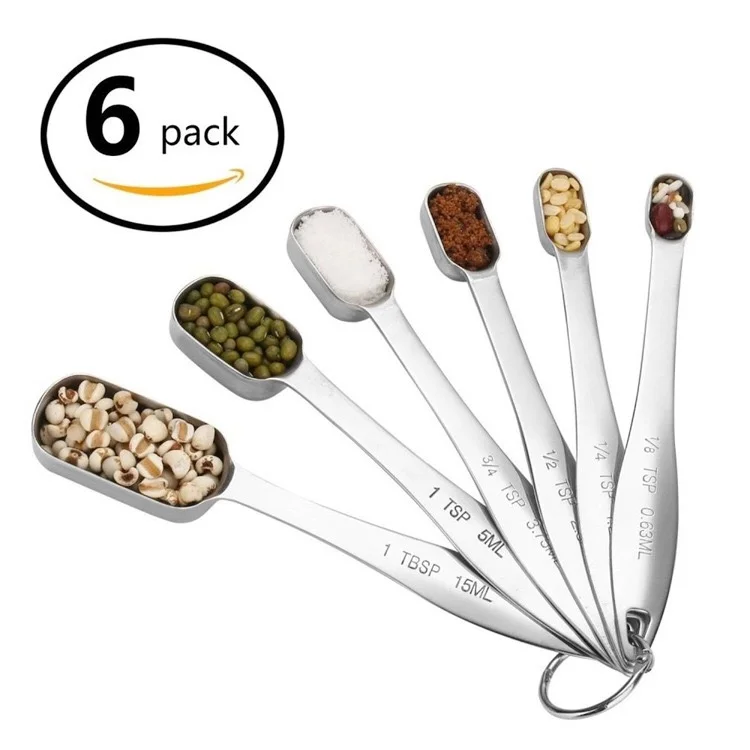 

6 pieces /set of measuring spoons stainless steel flavored coffee tea measuring spoons with scale baking tools kitchen supplies