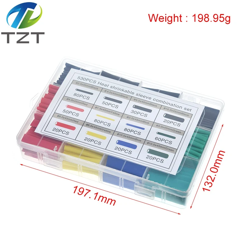 Heat Shrink Tubing Insulation Shrinkable Tube Polyolefin 2:1 Ratio Wrap Wire Cable Sleeve Kit 530pcs