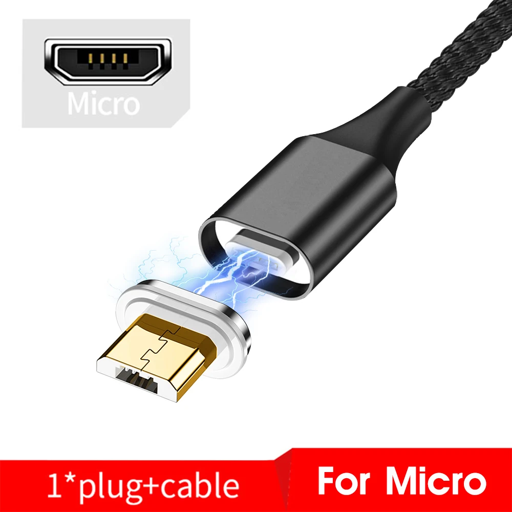 3A Быстрый Магнитный зарядный кабель type-C USBC type C Micro USB для Android для iOS, зарядное устройство для мобильного телефона, зарядный кабель - Цвет: Black-Micro