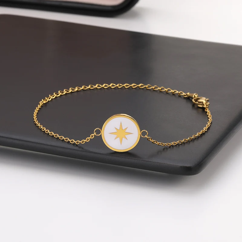 Stainless Steel Dripping Oil Octagonal Star Bracelets Simple Polaris Gold Color Adjustment Bracelets Fashion Jewelry Girls Gifts bracelet jewelry