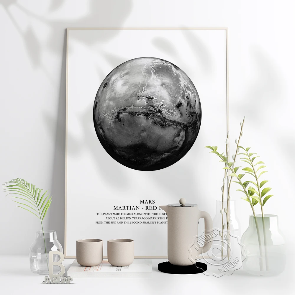 Mars Planet Black White Poster Wall Art Canvas Painting Scienziati Modern Space Stars Nordic Poster Boys Home Kids Room Decor