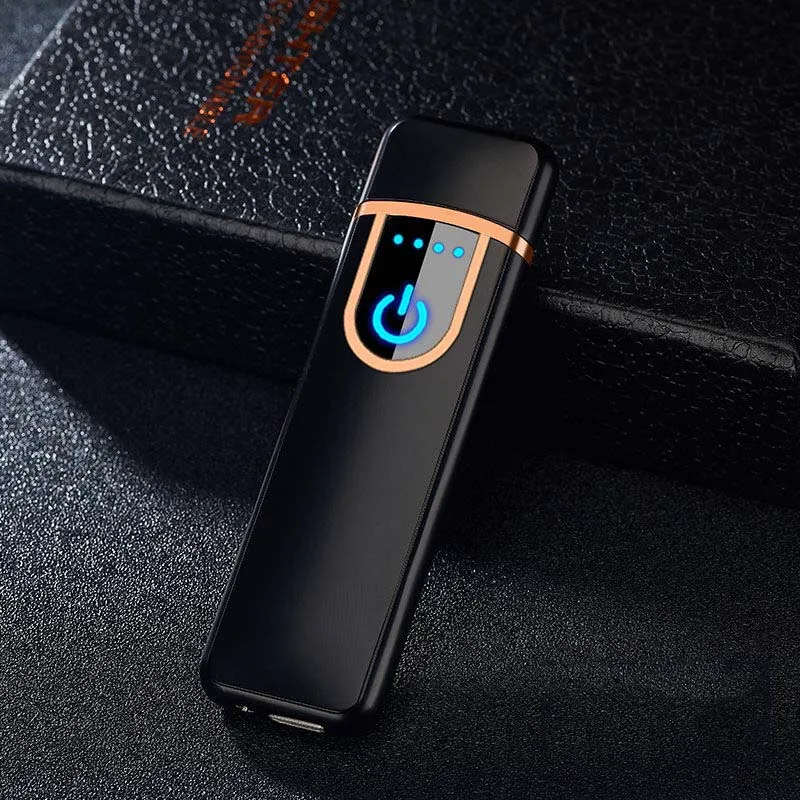 Крутая курительная сигарета с зарядкой от USB Зажигалка сенсорный чувствительный переключатель двухсторонняя Зажигалка ветрозащитные беспламенные электронные зажигалки - Цвет: Black