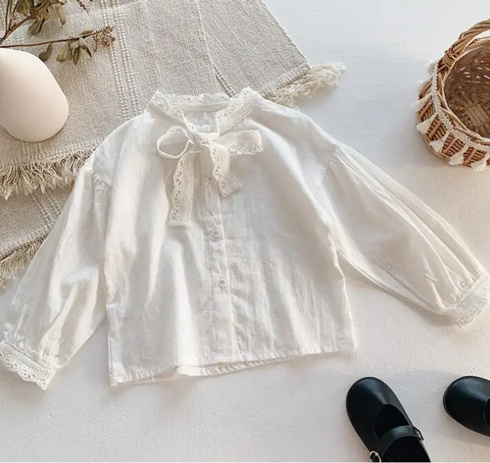 

2019 New Style Girls Bowk Shirt Autumn Cotton Fashion Girls Blouse 1-6t PX542
