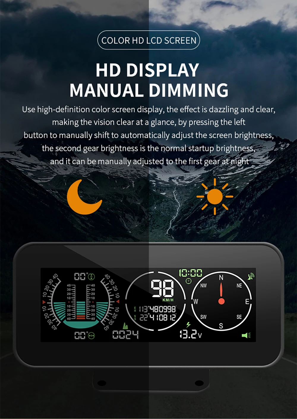 mais recente carro gps hud velocímetro inclinômetro inteligente fora de estrada velocidade de exibição inclinação passo ângulo bússola para todos os carros