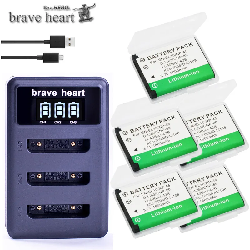 charger and 5battery 5x Li-40B LI-42B LI ion аккумулятор 40B 42B LI40B Батарейки+ ЖК-дисплей USB Зарядное устройство для ЖК-дисплея с подсветкой FUJIFILM NP-45 NP 45 NP45 NP 45A 45B 45S для Nikon EN-EL10 - Цвет: charger and 5battery