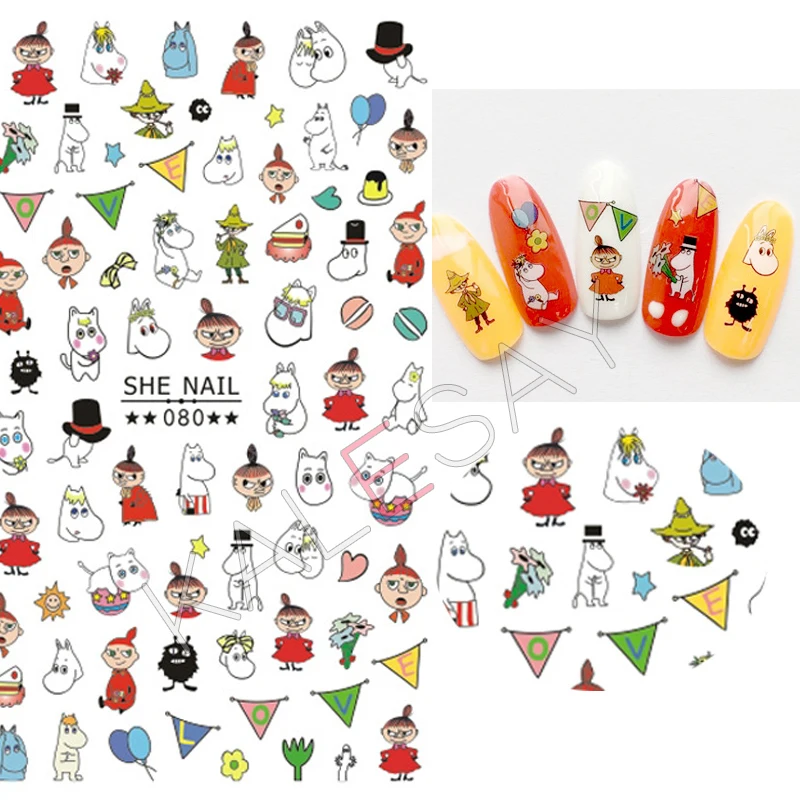 

3D Cartoon Hippo Nail Art Stickers Manicure for Design Nail Stickers Back Glue Adhesive Sticker for Nail Transfer Foil Decals