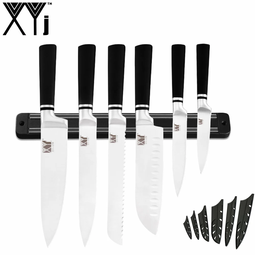 C.7PCS SET XYj 9 шт. набор ножей из нержавеющей стали для повара 8 ''шеф-повара 8'' нарезки 8 ''хлеба 7'' сантоку 5 ''нож 3,5'' ножи для очистки овощей - Цвет: C.7PCS SET