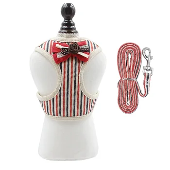 

Lovely Dog Harness Cats Leash Bow Necktie Polyester Stripe Chest Braces Small Medium-sized Doggie Pets Chest Strap Dog Supplies