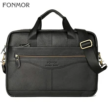 Fonmor Genuine Leather 15.6" Laptop Briefcase For Men Messenger Shoulder Bags Male Business Brown Crossbady Bag High Quality New