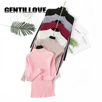

Gentillove Fall New Women Turtleneck Sweater Pullover Black Pink Knitted Slim Sweaters Tops Winter Casual Sweater Jumper Top