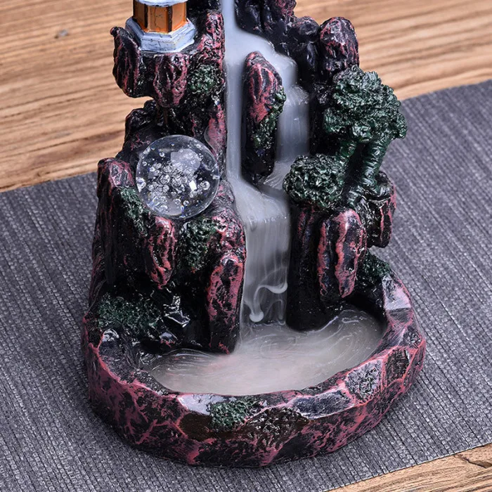 Waterfall Smoke Backflow Incense Holder LED Light Type Hotel Home Decor@LS