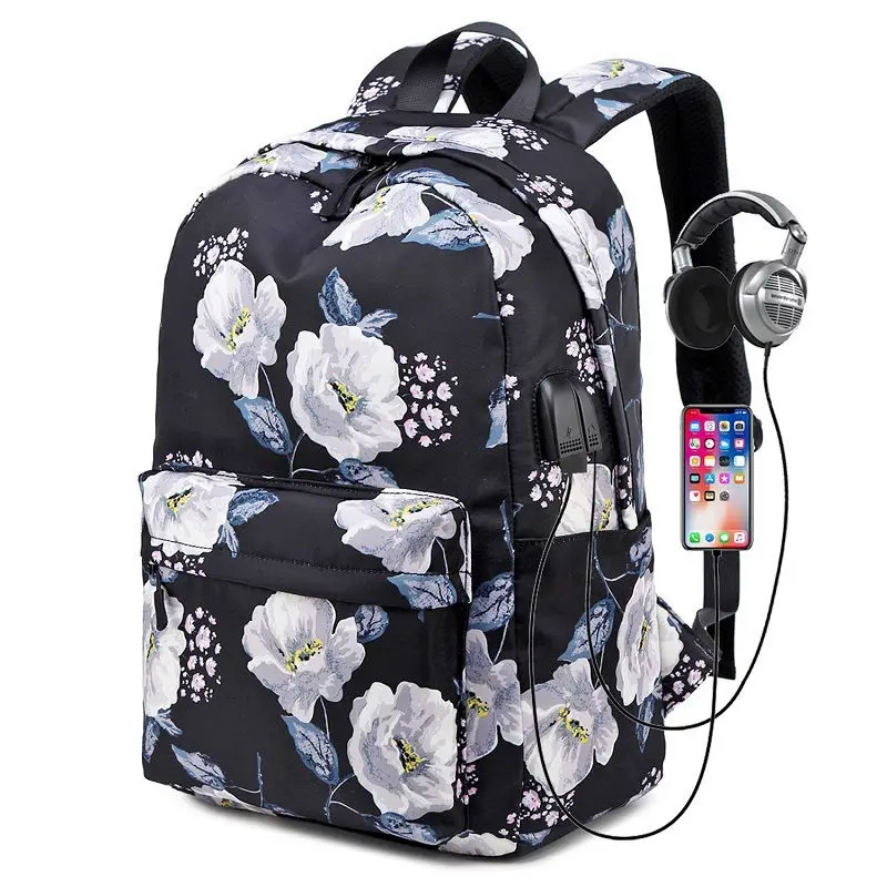 Nylon School Backpacks for Women Bags Ladies Backpack Fashion Designer Female Laptop Backpack Flower Print Teen Girls Book Bags 